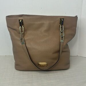 Michael Kors Brooke Tote Bag Dark Khaki Brown Top Zip Shoulder Handbag